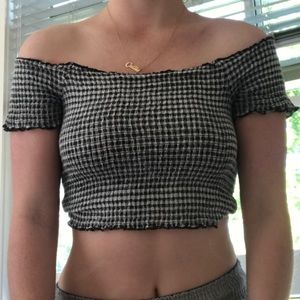 cropped checkered off/on the shoulder top!!
